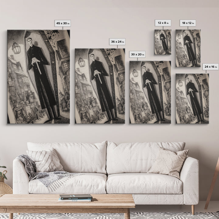 The Sinister Undertaker, Victorian Macabre Art, Vertical Wall Art, Macabre Wall Art, Canvas Print, Halloween Wall Art, Gothic Home Decor