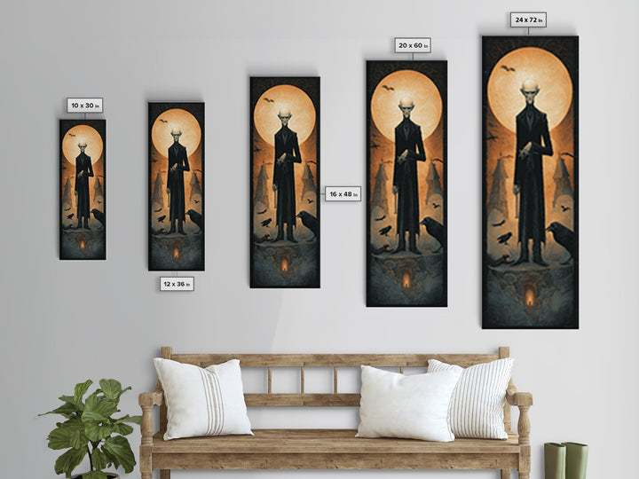 The Sinister Undertaker, Surreal Apocalyptic Art, Tall Narrow Wall Art, Dark Halloween Decor, Framed Canvas Print