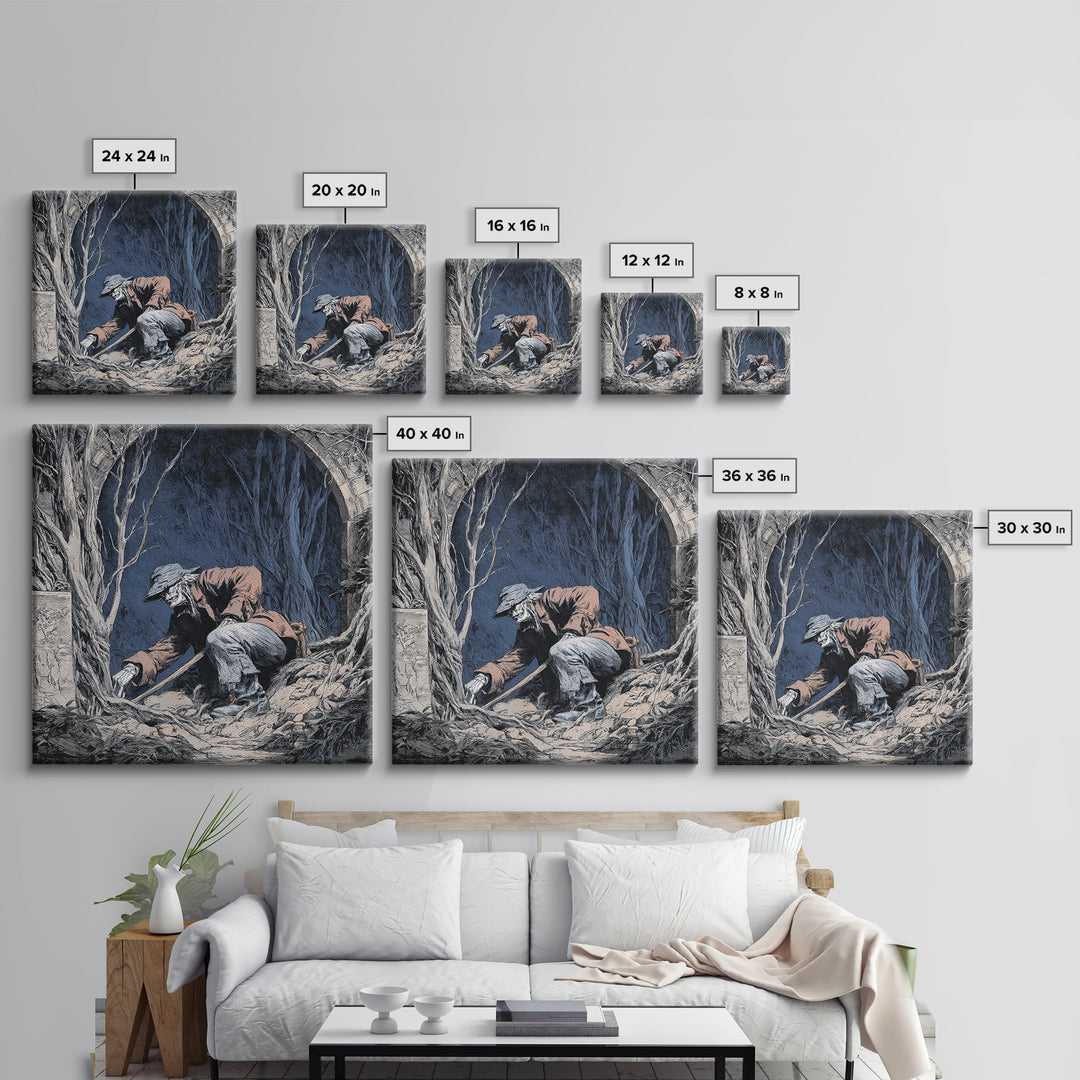 The Lantern Gravedigger, Danse Macabre Art, Square Wall Art, Gothic Horror Wall Art, Canvas Print, Halloween Wall Art