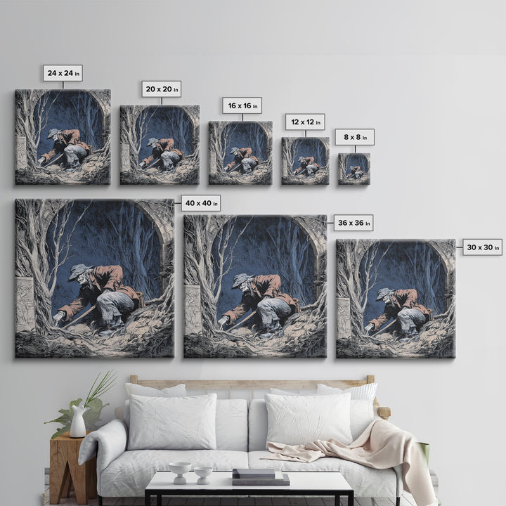 The Lantern Gravedigger, Danse Macabre Art, Square Wall Art, Gothic Horror Wall Art, Canvas Print, Halloween Wall Art