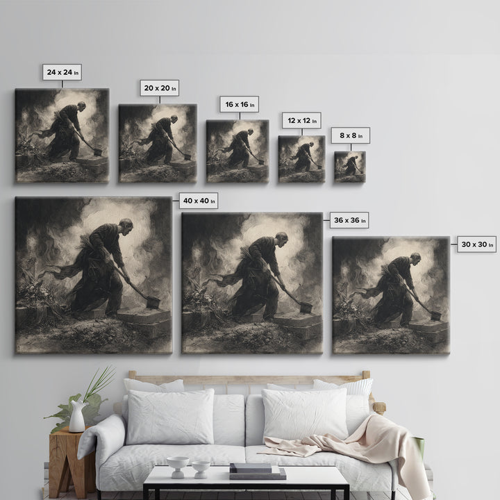The Lantern Gravedigger, Symbolist Dream Art, Square Wall Art, Macabre Wall Art, Canvas Print, Halloween Wall Art, Seasonal Home Decor