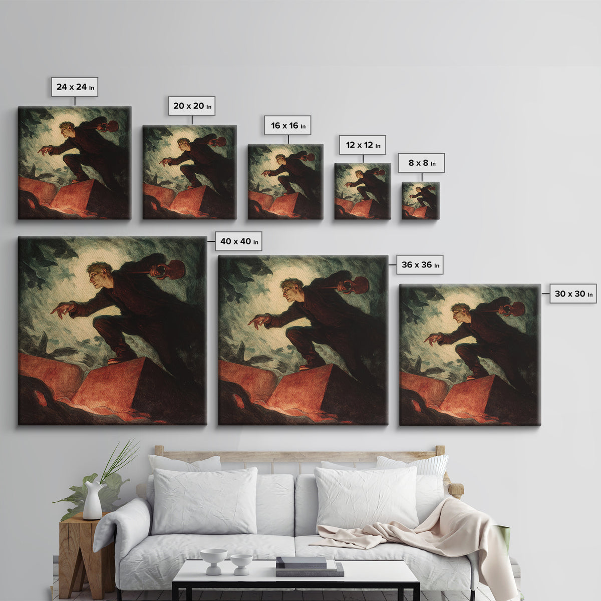 The Lantern Gravedigger, Dark Symbolist Art, Square Wall Art, Dark Halloween Decor, Canvas Print, Halloween Wall Art