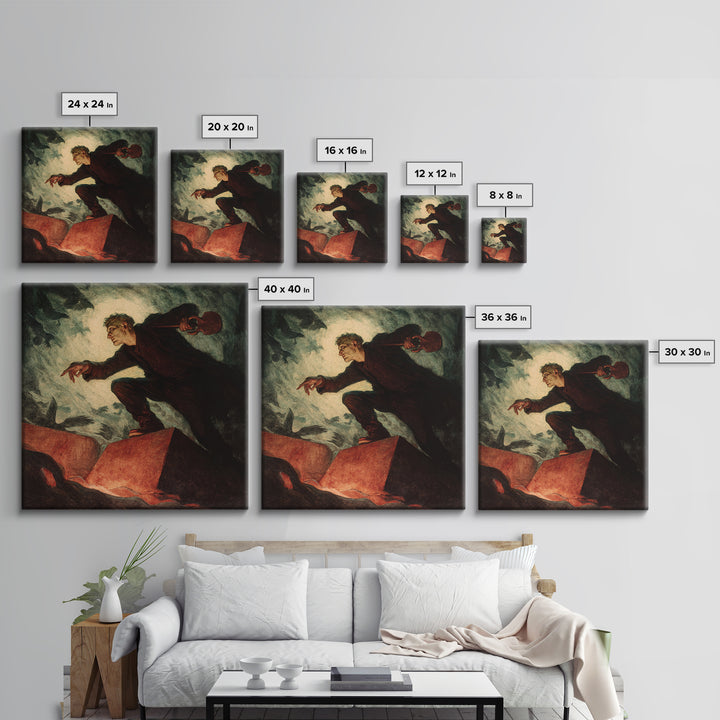 The Lantern Gravedigger, Dark Symbolist Art, Square Wall Art, Dark Halloween Decor, Canvas Print, Halloween Wall Art