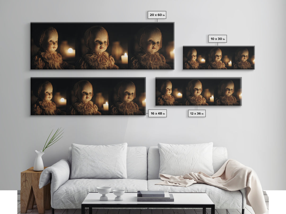 The Haunted Porcelain Doll, Dark Renaissance Art, Extra Wide Wall Art, Macabre Wall Art, Framed Canvas Print, Halloween Wall Art