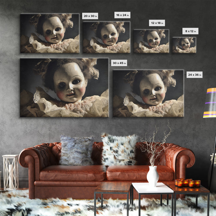 The Haunted Porcelain Doll, Dark Romantic Horror Art, Landscape Wall Art, Dark Halloween Decor, Framed Canvas Print, Halloween Wall Art