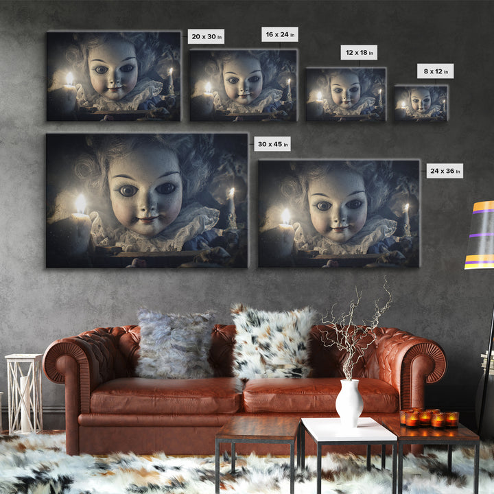 The Haunted Porcelain Doll, Symbolist Etching Art, Landscape Wall Art, Dark Halloween Decor, Canvas Print, Halloween Wall Art