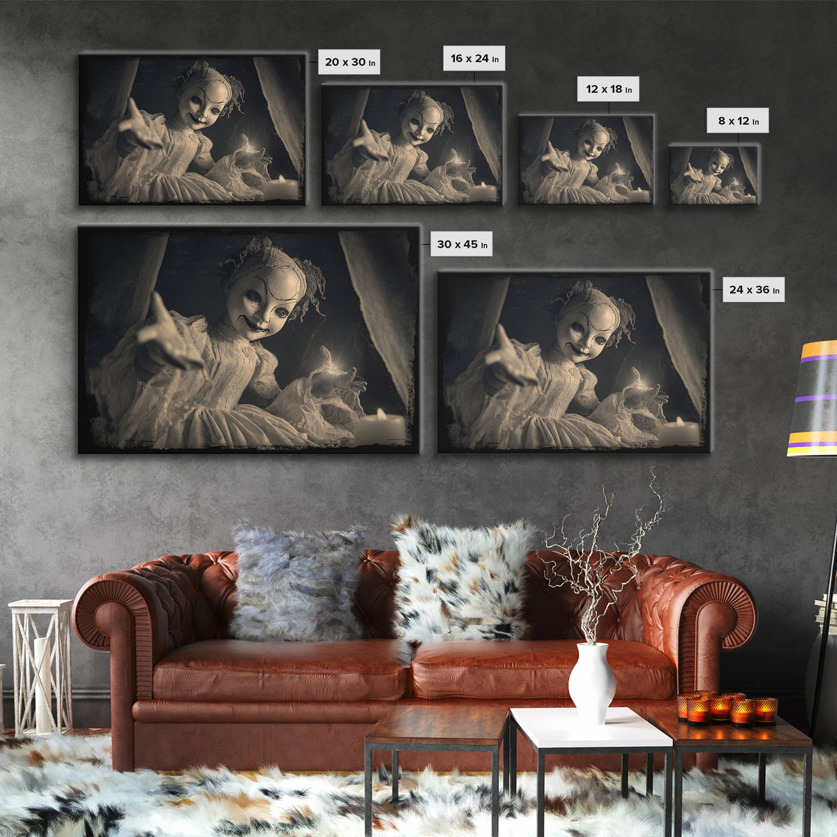 The Haunted Porcelain Doll, Decadent Line Art, Landscape Wall Art, Dark Fantasy Wall Art, Framed Canvas Print