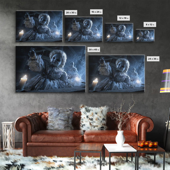 The Haunted Porcelain Doll, Biomechanical Horror Art, Landscape Wall Art, Macabre Wall Art, Canvas Print, Halloween Wall Art