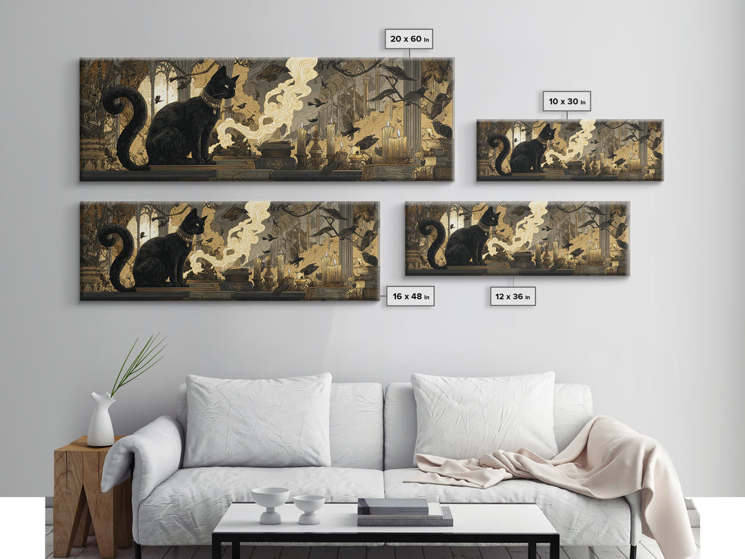 The Black Cat Familiar, Visionary Gothic Art, Extra Wide Wall Art, Macabre Wall Art, Canvas Print, Halloween Wall Art, Horror Wall Art