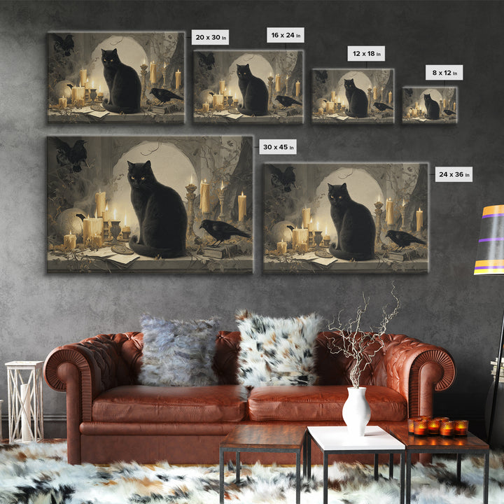 The Black Cat Familiar, Romantic Gothic Landscape, Landscape Wall Art, Dark Halloween Decor, Canvas Print, Halloween Wall Art