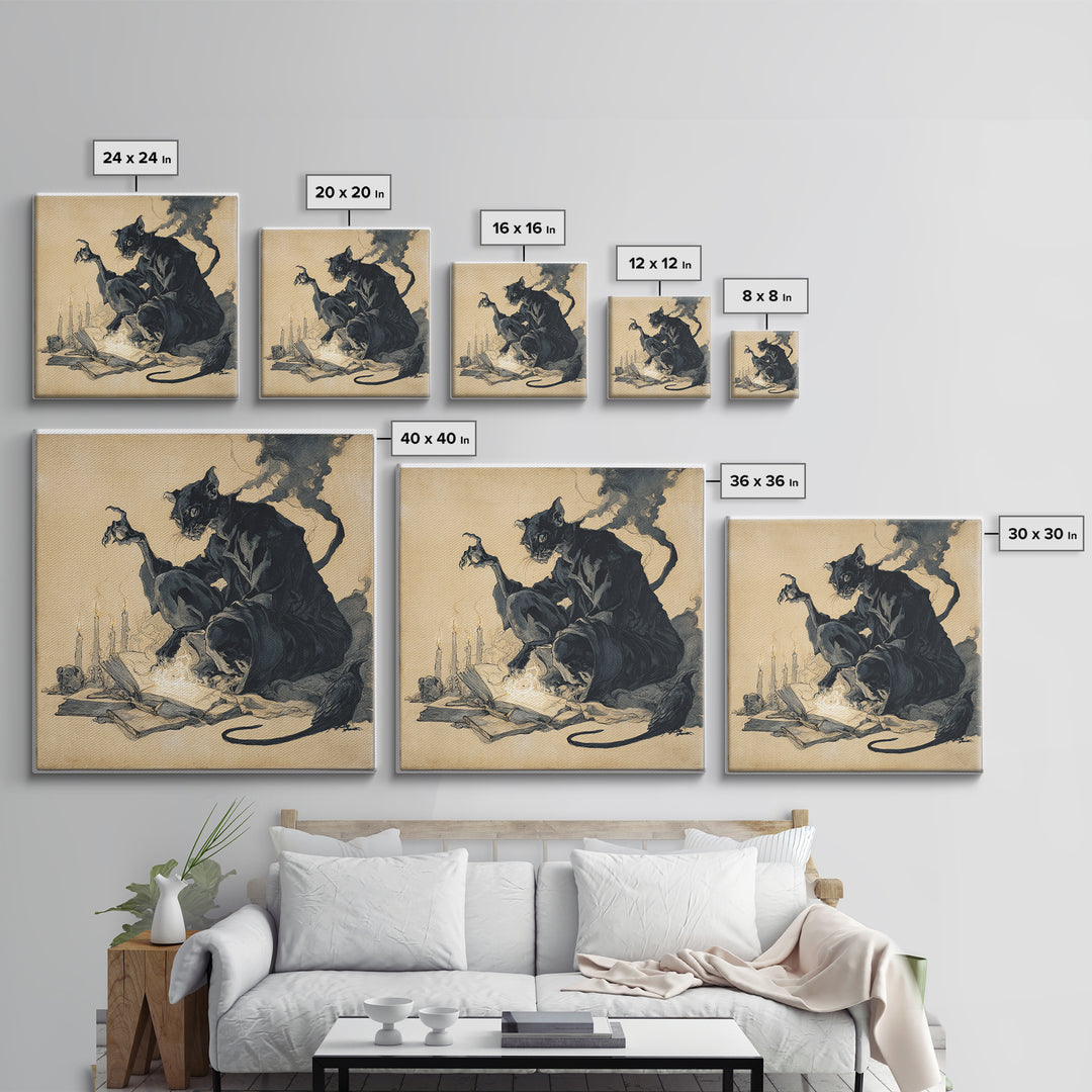 The Black Cat Familiar, Decadent Gothic Art, Square Wall Art, Dark Fantasy Wall Art, Canvas Print, Halloween Wall Art