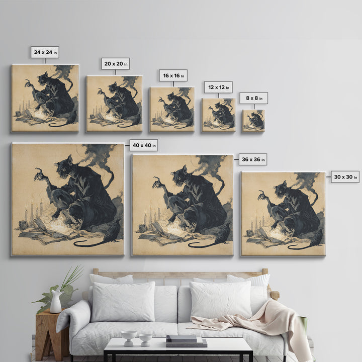 The Black Cat Familiar, Decadent Gothic Art, Square Wall Art, Dark Fantasy Wall Art, Canvas Print, Halloween Wall Art