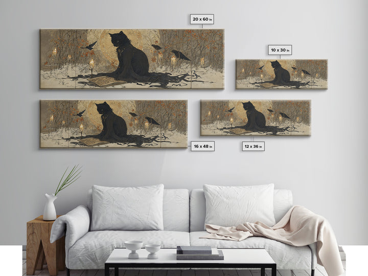 The Black Cat Familiar, Symbolist Death Art, Extra Wide Wall Art, Dark Fantasy Wall Art, Framed Canvas Print, Halloween Wall Art