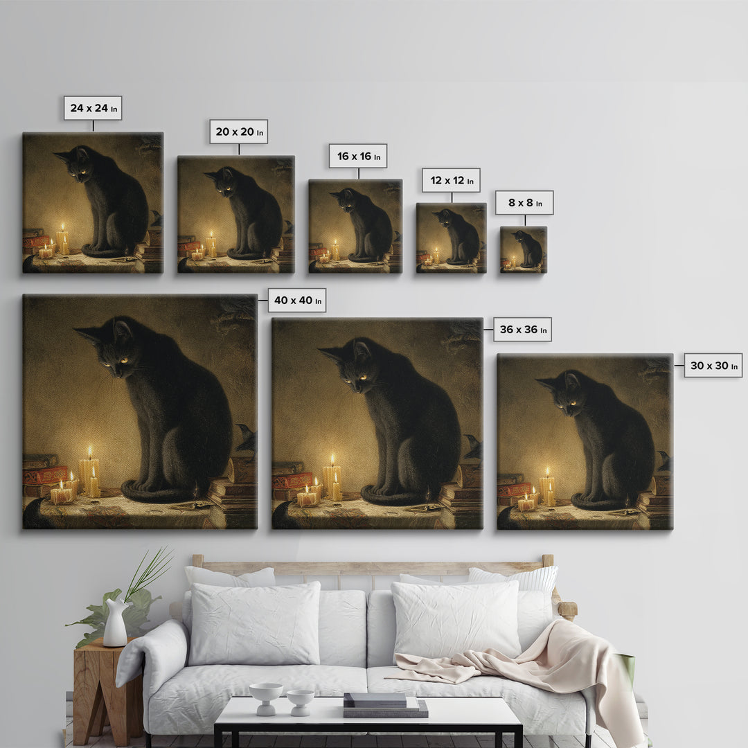 The Black Cat Familiar, Dark Symbolist Art, Square Wall Art, Dark Halloween Decor, Canvas Print, Halloween Wall Art