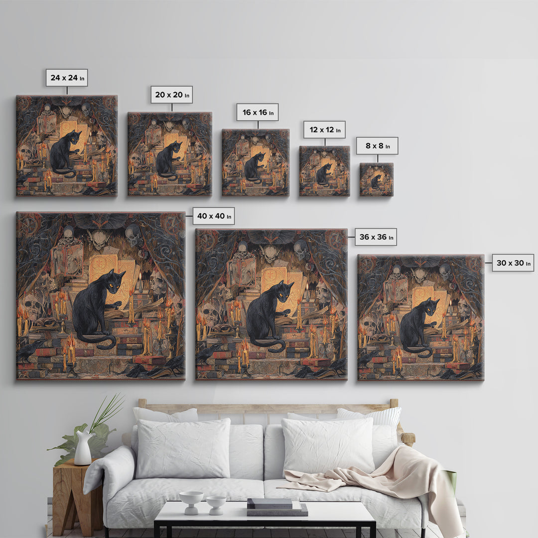 The Black Cat Familiar, Grotesque Carnival Art, Square Wall Art, Gothic Horror Wall Art, Framed Canvas Print, Halloween Wall Art