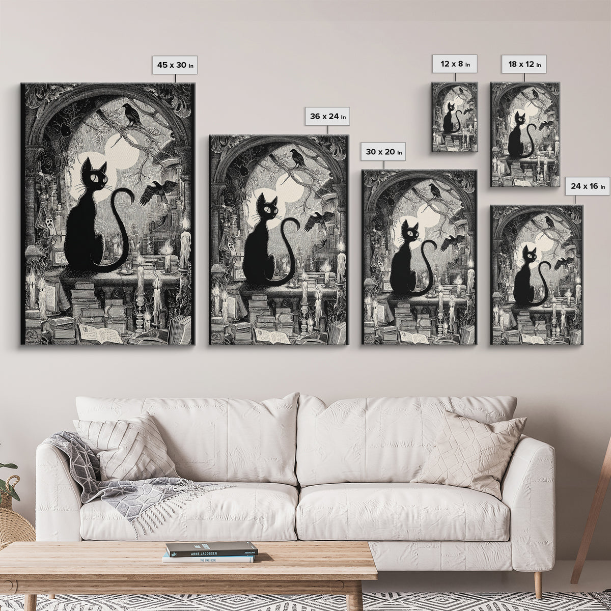 The Black Cat Familiar, Victorian Macabre Art, Vertical Wall Art, Dark Fantasy Wall Art, Framed Canvas Print, Halloween Wall Art