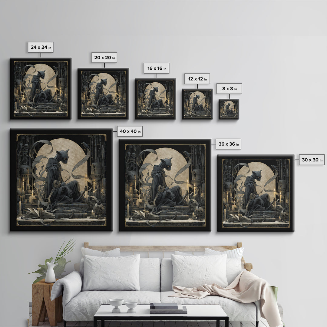 The Black Cat Familiar, Biomechanical Horror Art, Square Wall Art, Gothic Horror Wall Art, Canvas Print, Halloween Wall Art