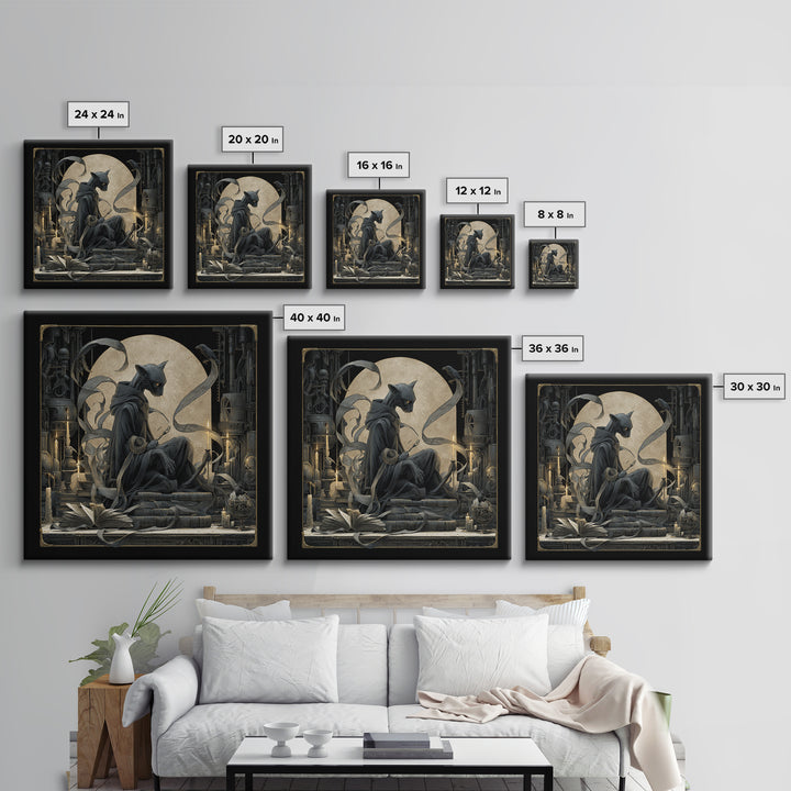 The Black Cat Familiar, Biomechanical Horror Art, Square Wall Art, Gothic Horror Wall Art, Canvas Print, Halloween Wall Art
