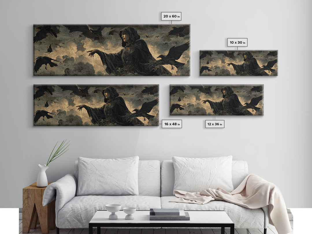 The Raven Keeper, Visionary Gothic Art, Extra Wide Wall Art, Macabre Wall Art, Canvas Print, Halloween Wall Art, Statement Wall Art