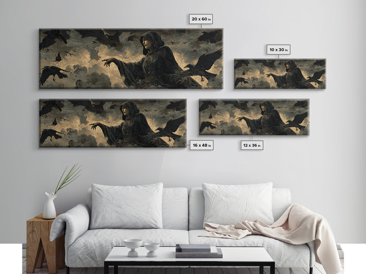 The Raven Keeper, Visionary Gothic Art, Extra Wide Wall Art, Macabre Wall Art, Canvas Print, Halloween Wall Art, Statement Wall Art