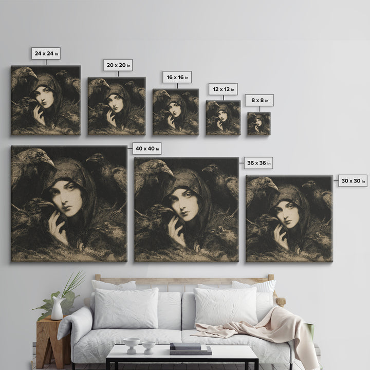 The Raven Keeper, Symbolist Dream Art, Square Wall Art, Gothic Horror Wall Art, Canvas Print, Halloween Wall Art, Seasonal Home Decor