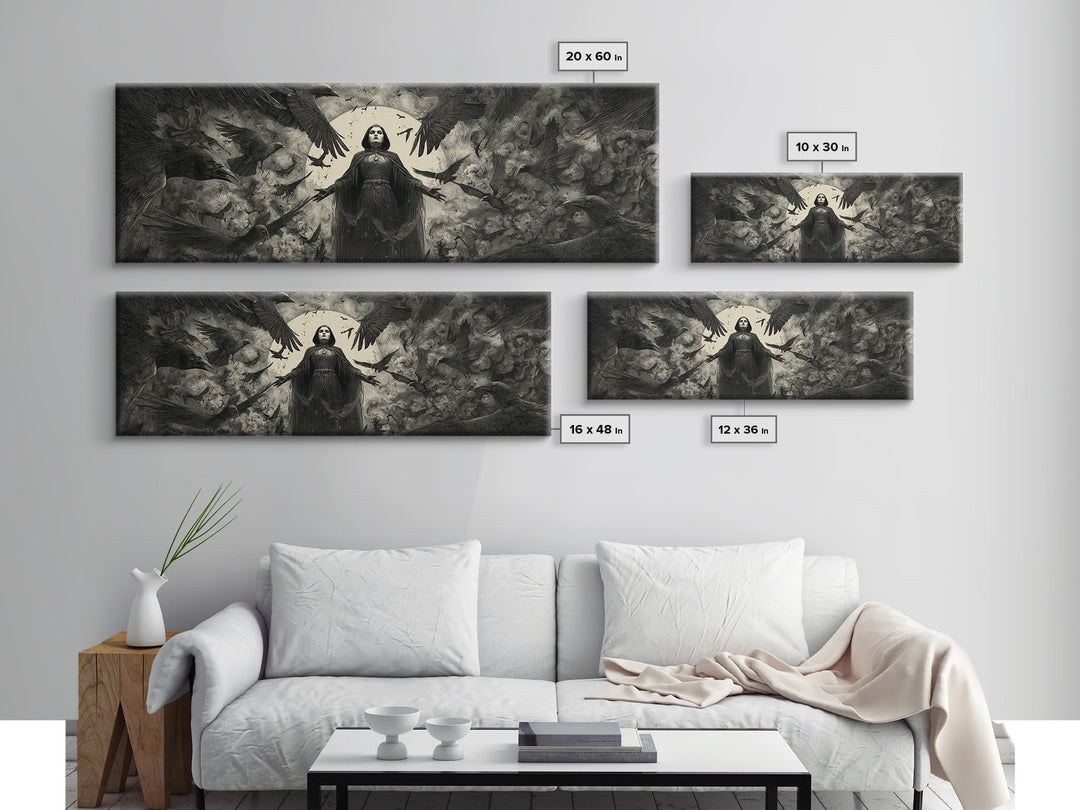 The Raven Keeper, Dark Symbolist Art, Extra Wide Wall Art, Gothic Horror Wall Art, Canvas Print, Halloween Wall Art