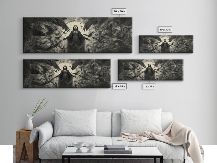 The Raven Keeper, Dark Symbolist Art, Extra Wide Wall Art, Gothic Horror Wall Art, Canvas Print, Halloween Wall Art
