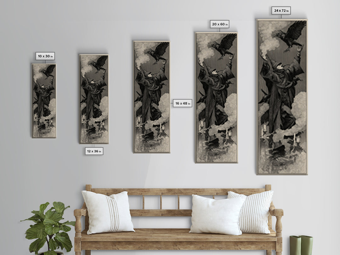 The Raven Keeper, Surreal Apocalyptic Art, Tall Narrow Wall Art, Gothic Horror Wall Art, Framed Canvas Print, Halloween Wall Art