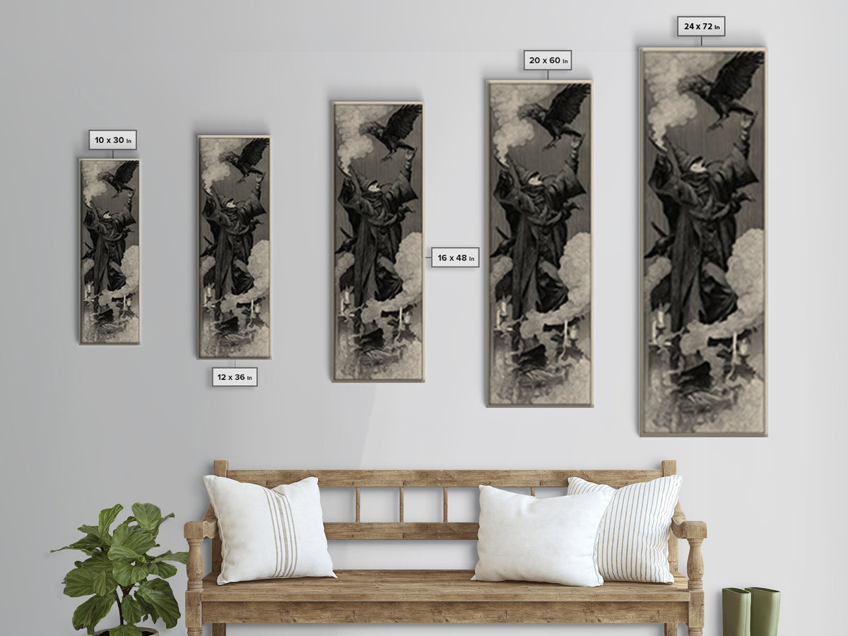 The Raven Keeper, Surreal Apocalyptic Art, Tall Narrow Wall Art, Gothic Horror Wall Art, Framed Canvas Print, Halloween Wall Art
