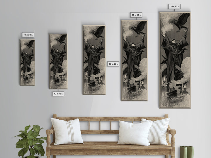 The Raven Keeper, Surreal Apocalyptic Art, Tall Narrow Wall Art, Gothic Horror Wall Art, Framed Canvas Print, Halloween Wall Art