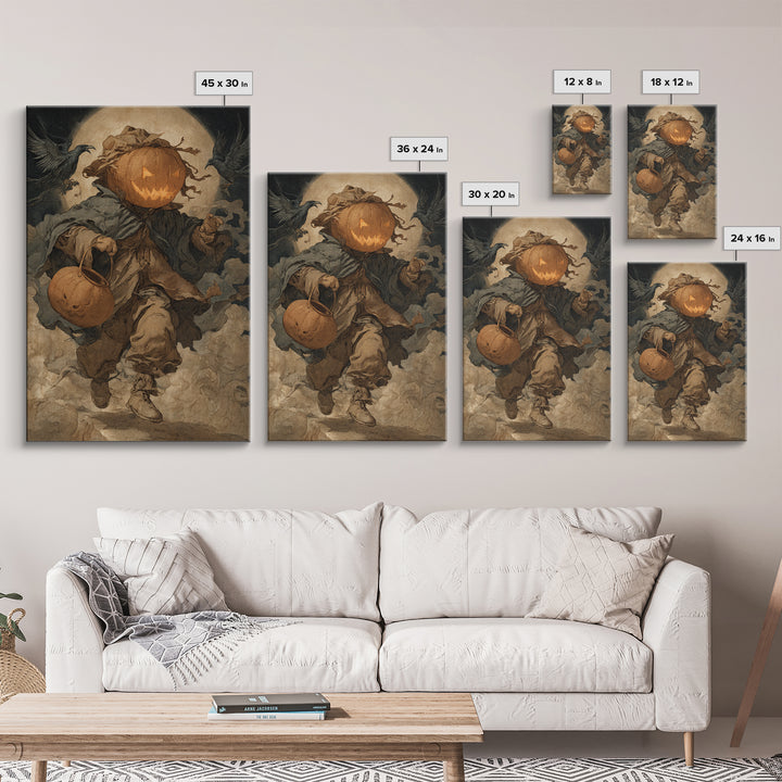 The Pumpkin-Headed Child, Dark Renaissance Art, Vertical Wall Art, Dark Fantasy Wall Art, Framed Canvas Print, Halloween Wall Art