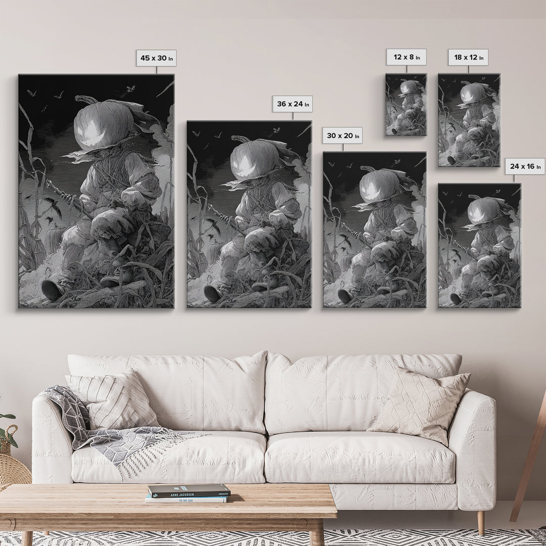The Pumpkin-Headed Child, Renaissance Engraving Art, Vertical Wall Art, Dark Fantasy Wall Art, Canvas Print, Halloween Wall Art