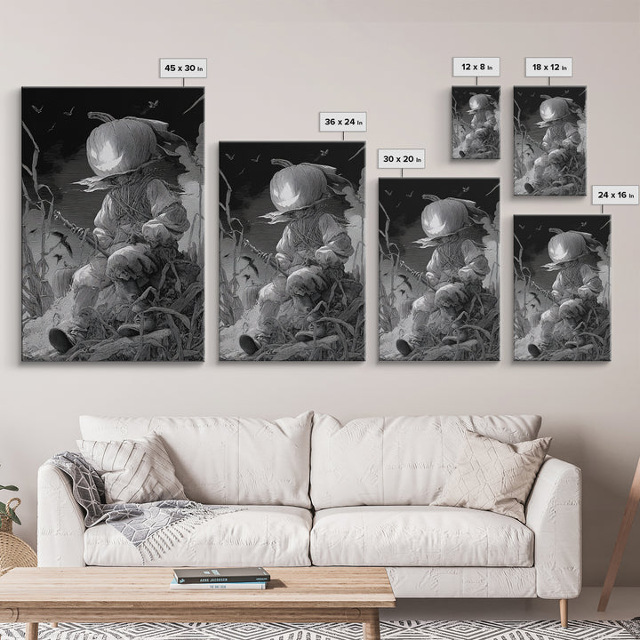 The Pumpkin-Headed Child, Renaissance Engraving Art, Vertical Wall Art, Dark Fantasy Wall Art, Canvas Print, Halloween Wall Art