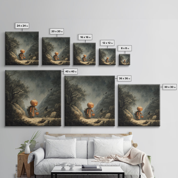 The Pumpkin-Headed Child, Baroque Witchcraft Art, Square Wall Art, Macabre Wall Art, Framed Canvas Print, Halloween Wall Art