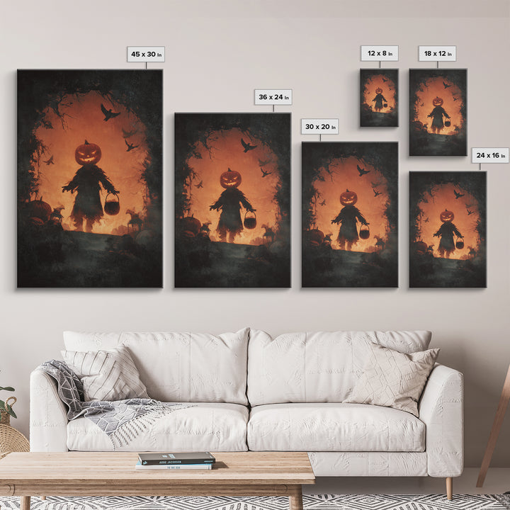 The Pumpkin-Headed Child, Dark Romantic Horror Art, Vertical Wall Art, Macabre Wall Art, Canvas Print, Halloween Wall Art
