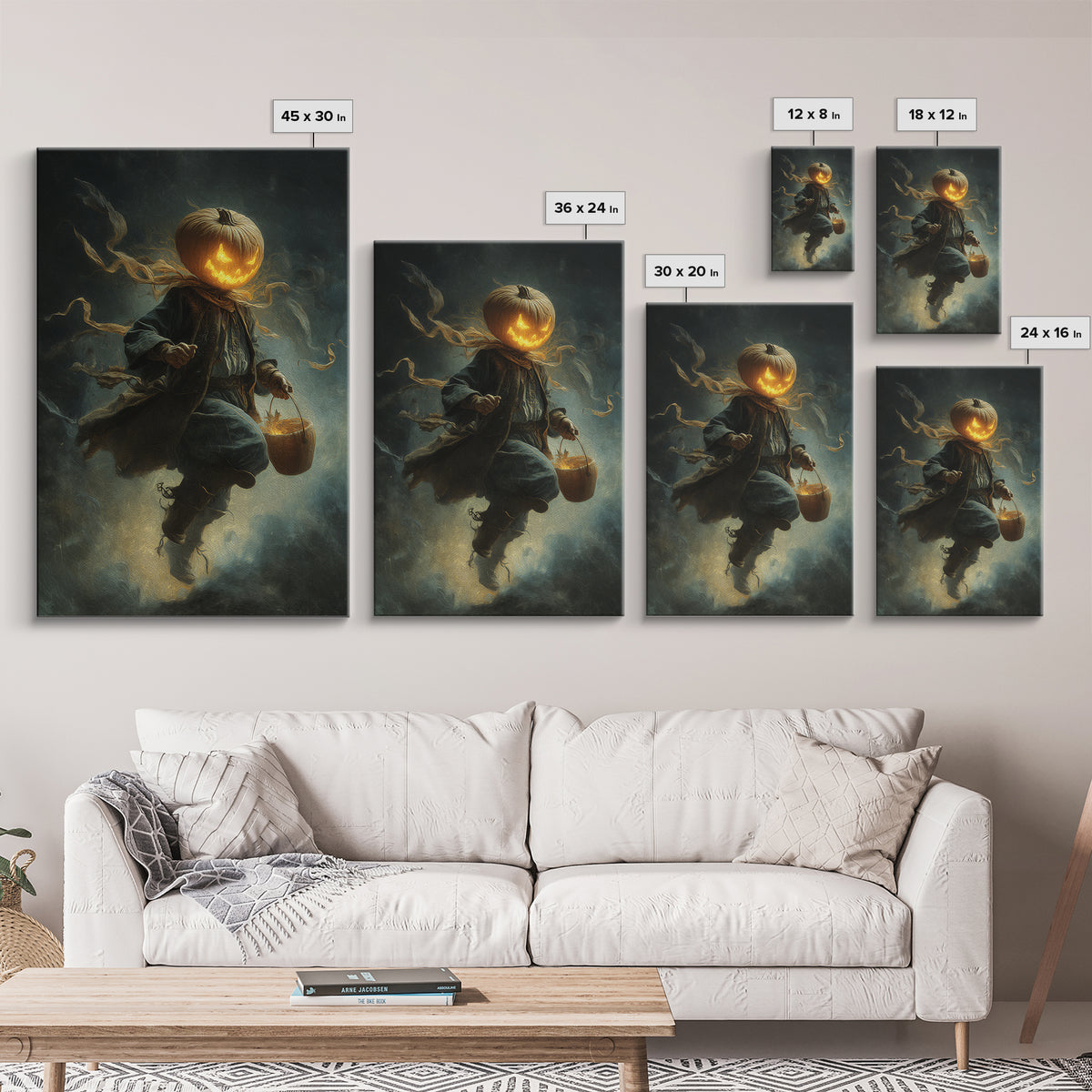 The Pumpkin-Headed Child, Visionary Gothic Art, Vertical Wall Art, Dark Fantasy Wall Art, Framed Canvas Print, Halloween Wall Art