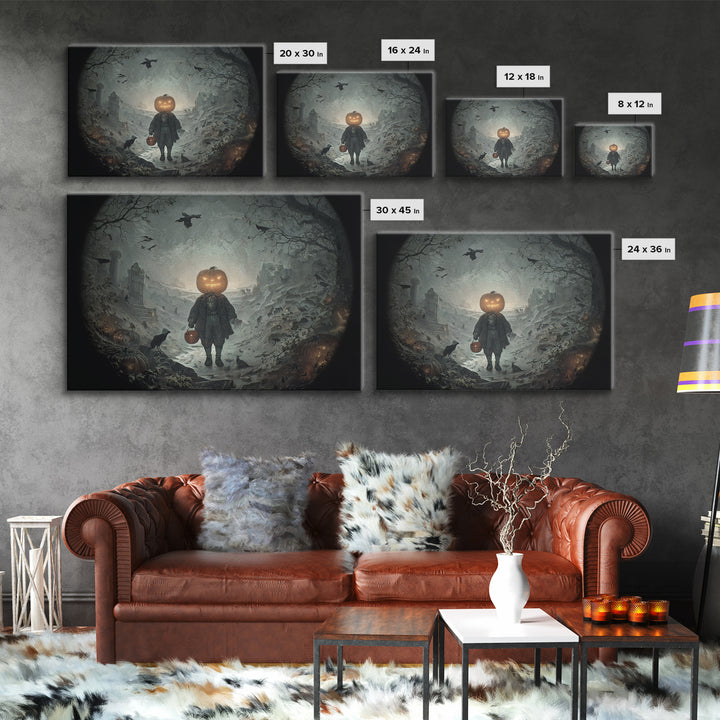 The Pumpkin-Headed Child, Romantic Gothic Landscape, Landscape Wall Art, Gothic Horror Wall Art, Canvas Print, Halloween Wall Art