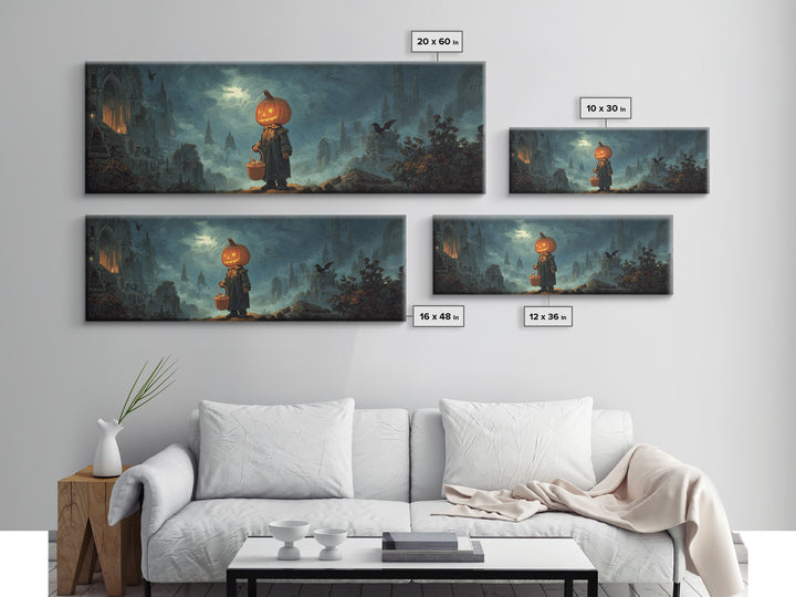 The Pumpkin-Headed Child, Apocalyptic Romantic Art, Extra Wide Wall Art, Gothic Horror Wall Art, Canvas Print, Halloween Wall Art