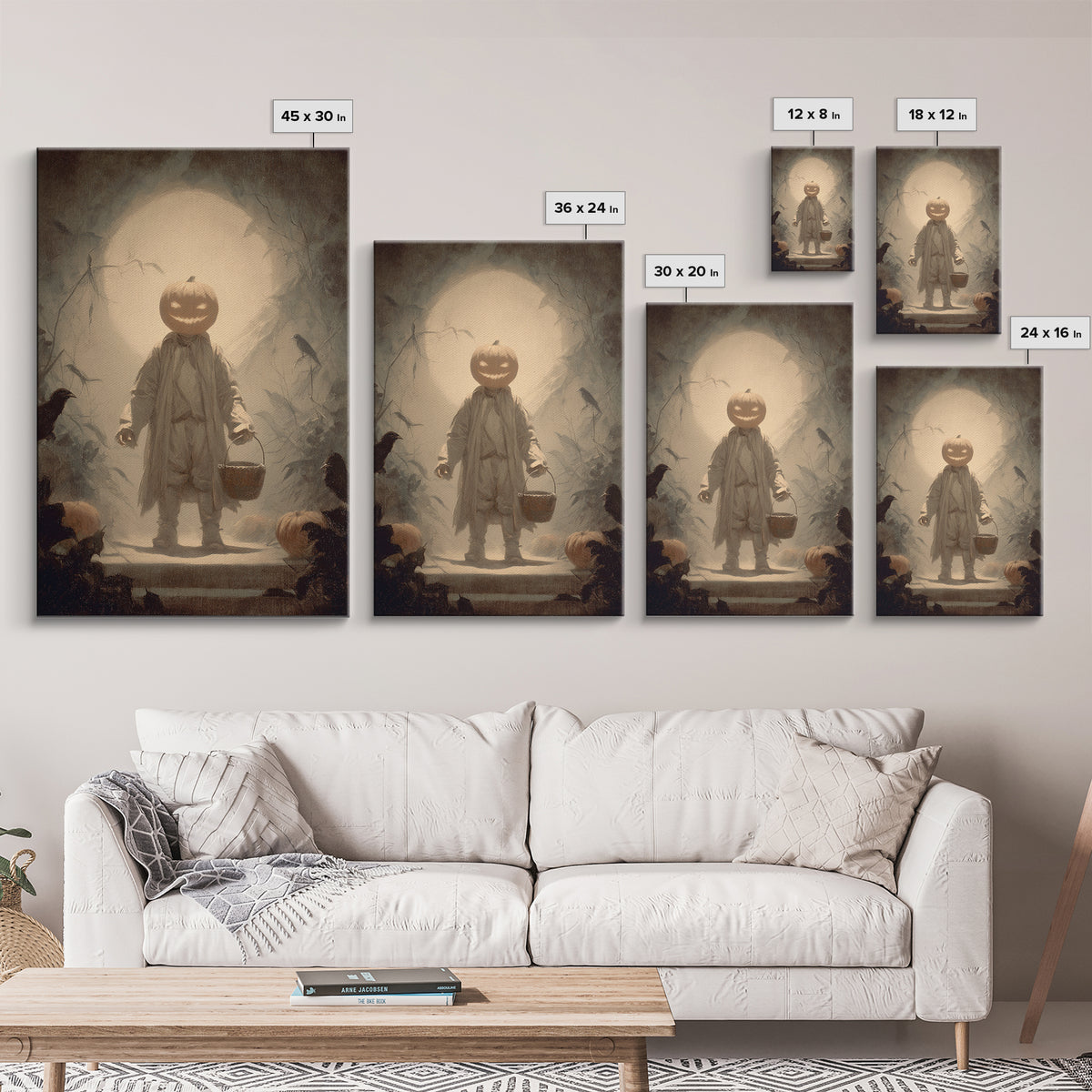 The Pumpkin-Headed Child, Symbolist Dream Art, Vertical Wall Art, Dark Fantasy Wall Art, Framed Canvas Print, Halloween Wall Art