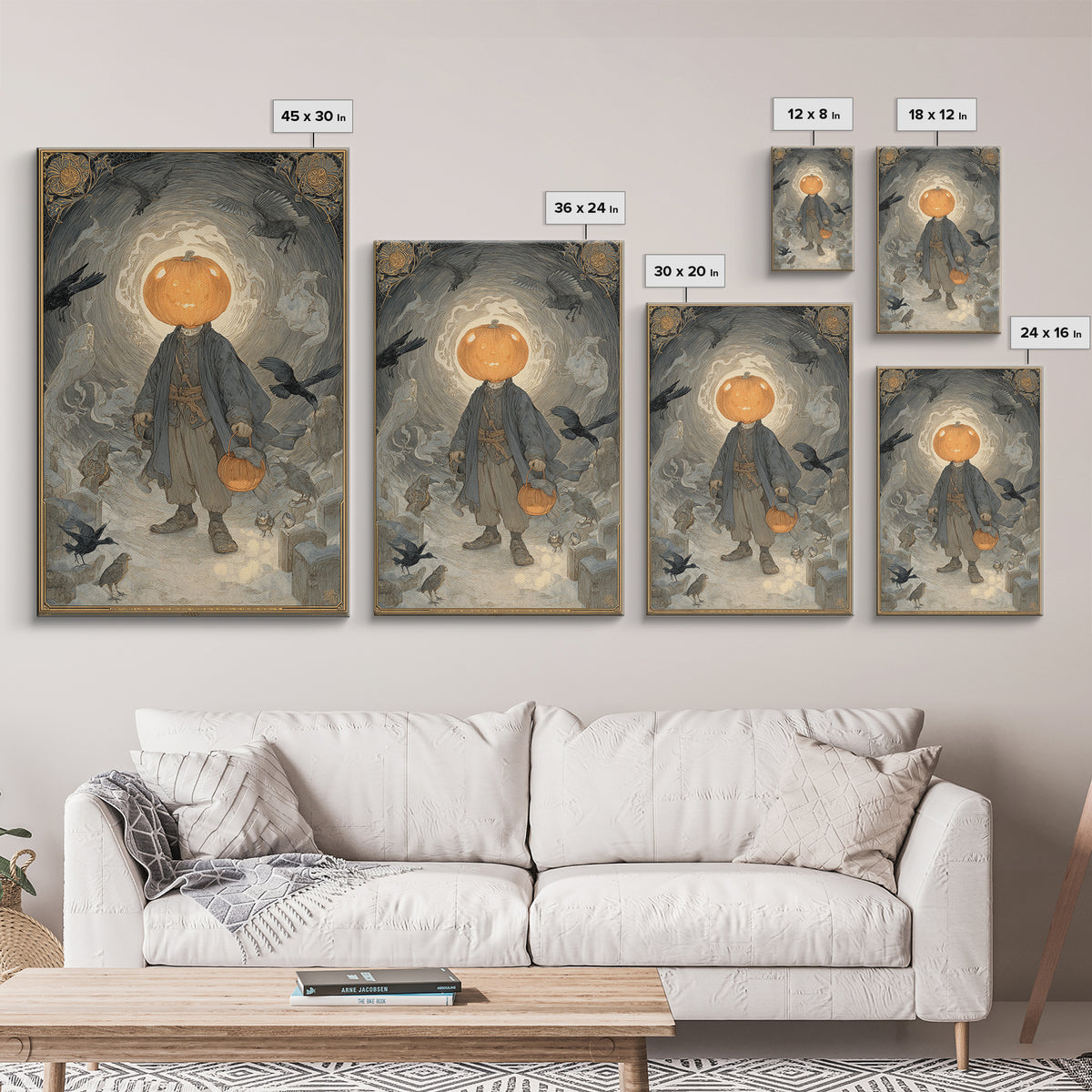 The Pumpkin-Headed Child, Symbolist Death Art, Vertical Wall Art, Dark Fantasy Wall Art, Framed Canvas Print, Halloween Wall Art