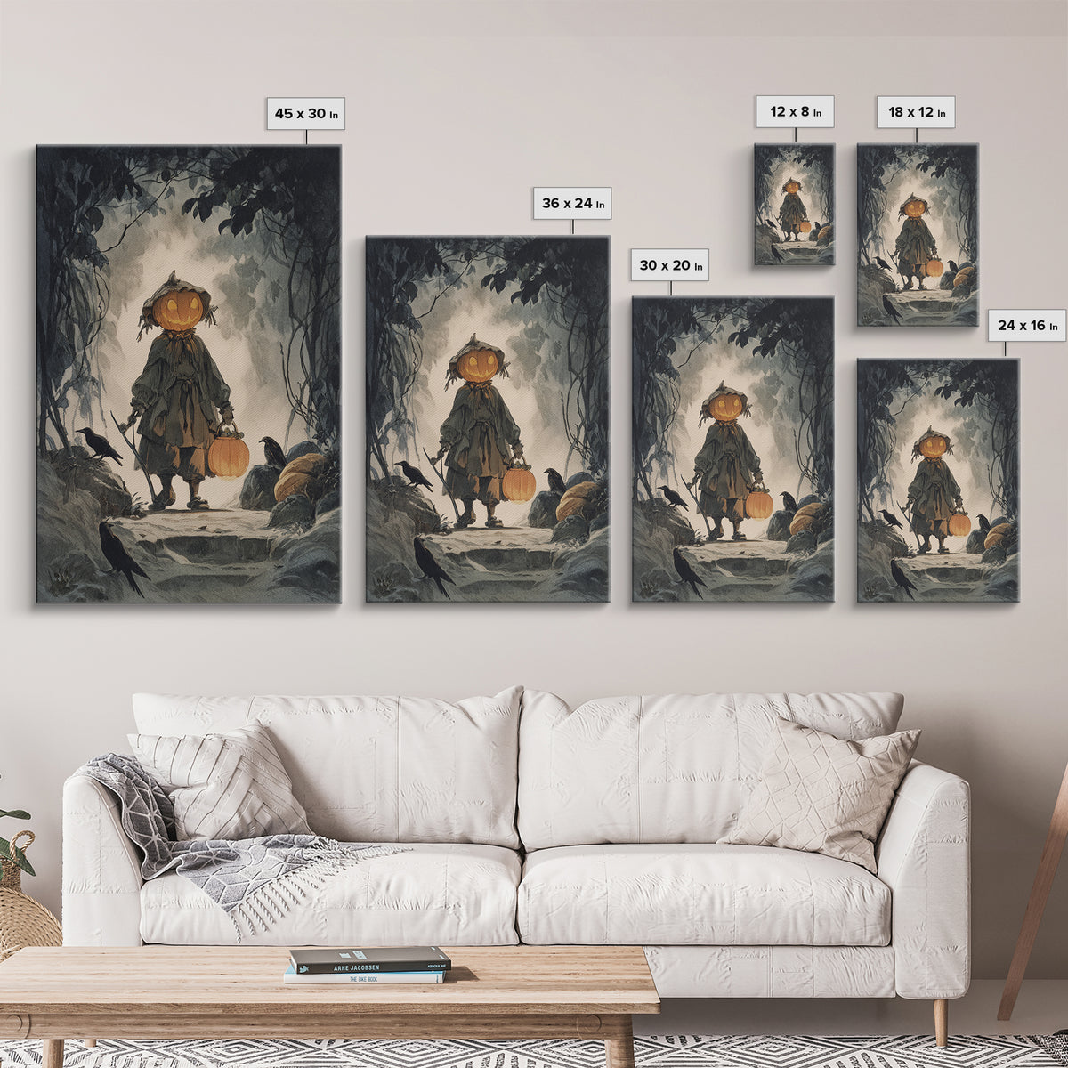 The Pumpkin-Headed Child, Symbolist Etching Art, Vertical Wall Art, Gothic Horror Wall Art, Canvas Print, Halloween Wall Art