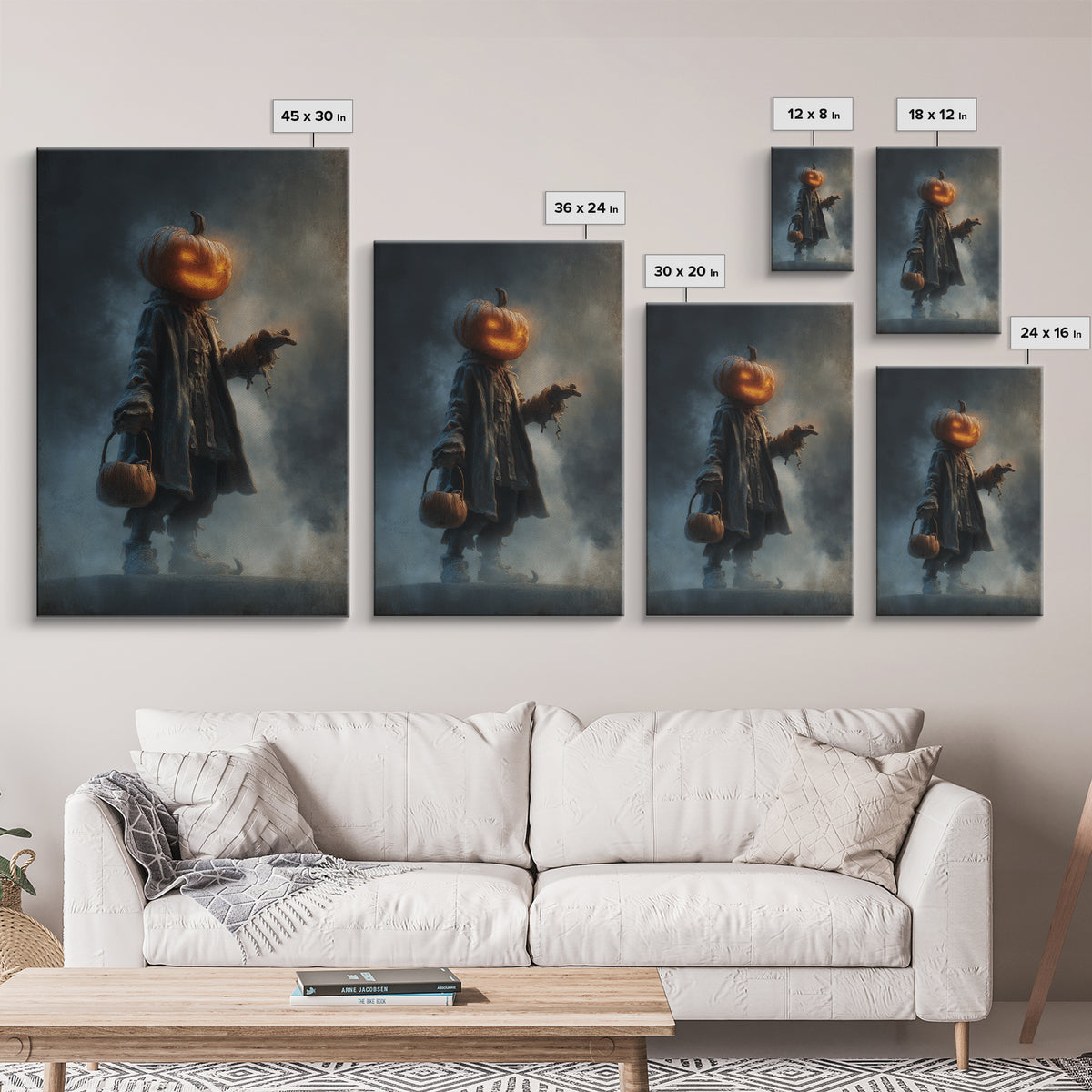 The Pumpkin-Headed Child, Expressionist Nightmare Art, Vertical Wall Art, Gothic Horror Wall Art, Canvas Print, Halloween Wall Art