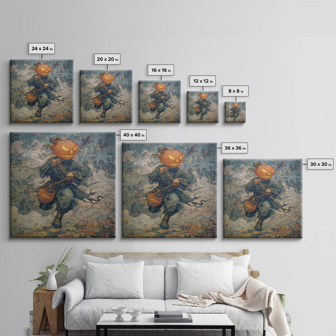 The Pumpkin-Headed Child, Grotesque Carnival Art, Square Wall Art, Macabre Wall Art, Canvas Print, Halloween Wall Art, Horror Wall Art