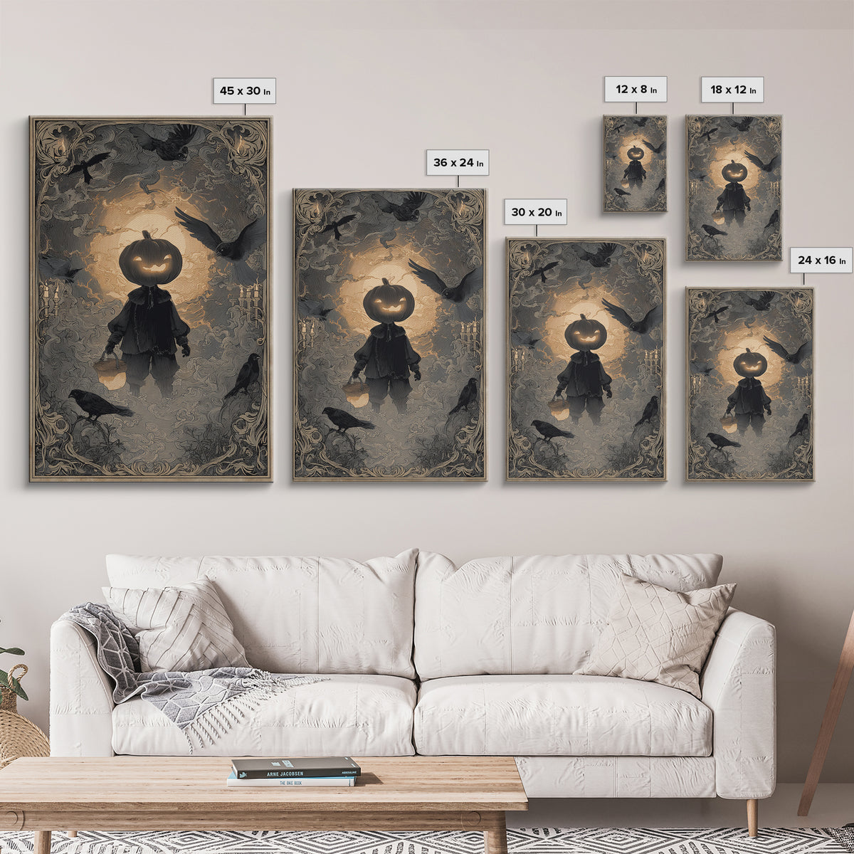 The Pumpkin-Headed Child, Decadent Line Art, Vertical Wall Art, Dark Halloween Decor, Canvas Print, Halloween Wall Art