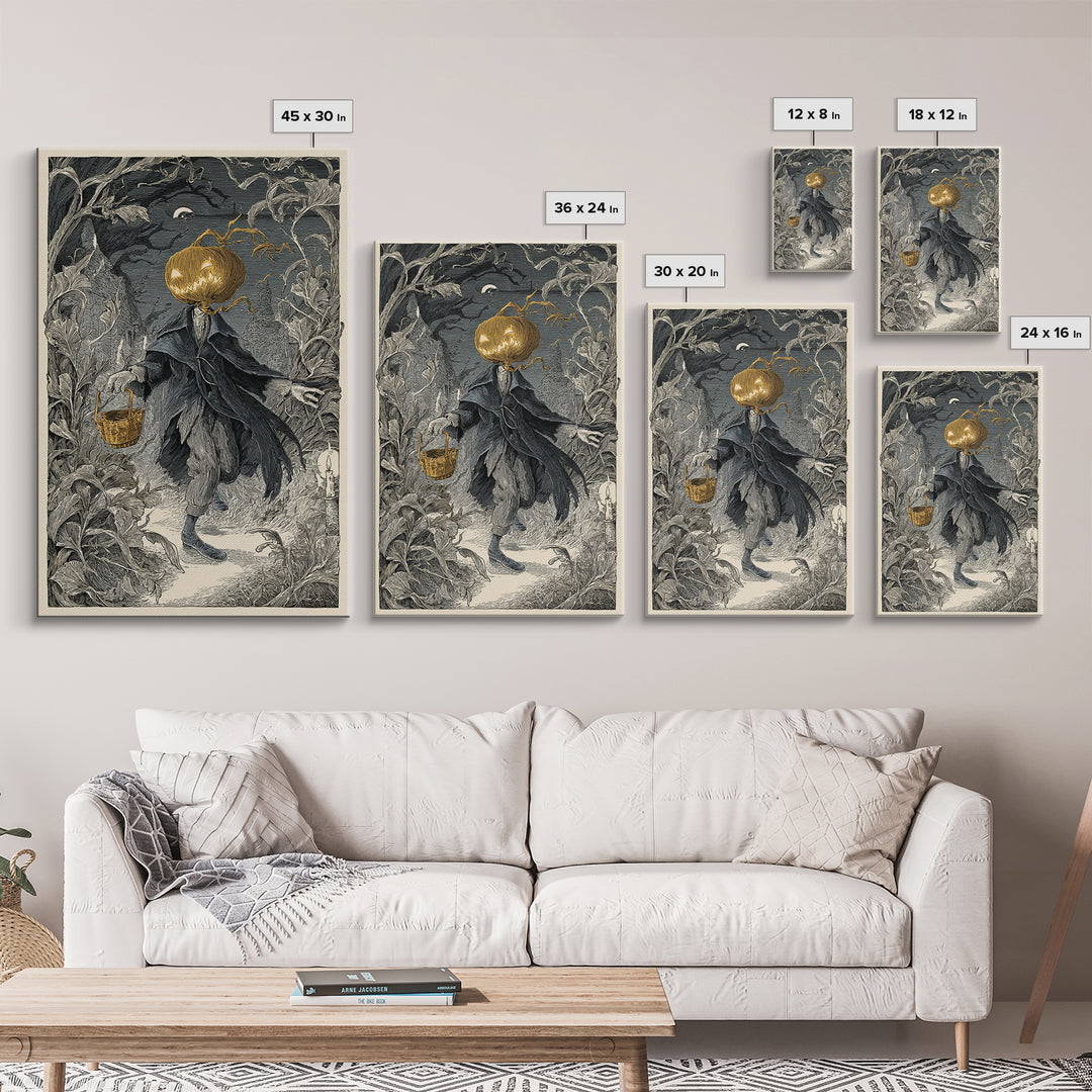 The Pumpkin-Headed Child, Victorian Macabre Art, Vertical Wall Art, Dark Fantasy Wall Art, Canvas Print, Halloween Wall Art