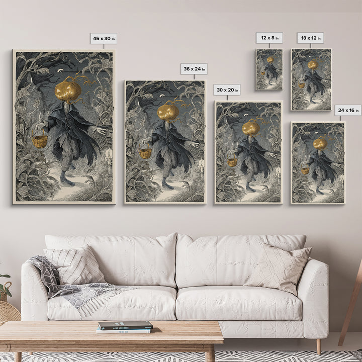 The Pumpkin-Headed Child, Victorian Macabre Art, Vertical Wall Art, Dark Fantasy Wall Art, Canvas Print, Halloween Wall Art