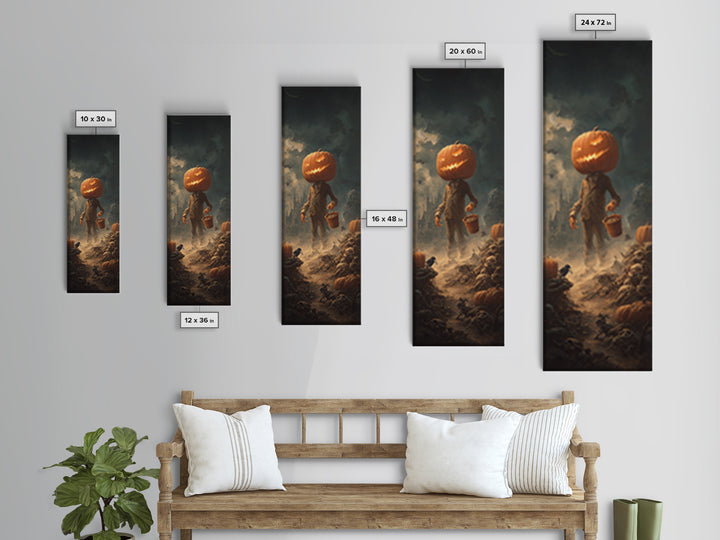 The Pumpkin-Headed Child, Surreal Apocalyptic Art, Tall Narrow Wall Art, Dark Fantasy Wall Art, Framed Canvas Print