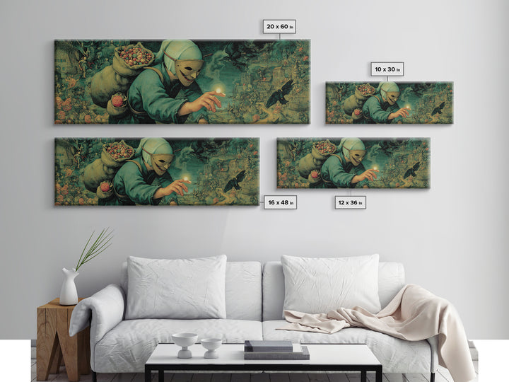 The Masked Candy Collector, Medieval Grotesque Art, Extra Wide Wall Art, Dark Fantasy Wall Art, Framed Canvas Print