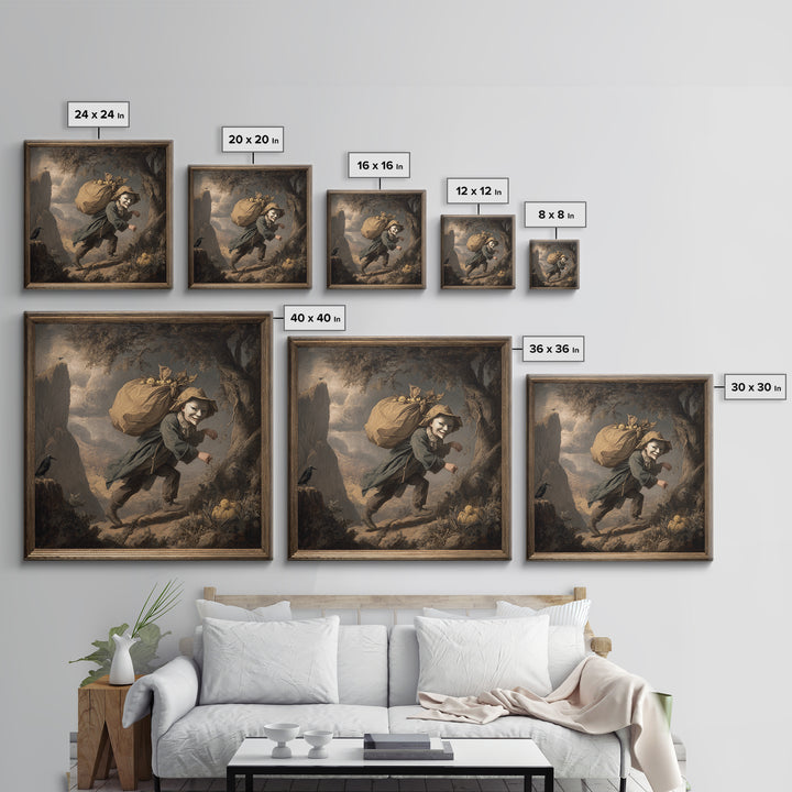 The Masked Candy Collector, Baroque Witchcraft Art, Square Wall Art, Dark Halloween Decor, Framed Canvas Print, Halloween Wall Art