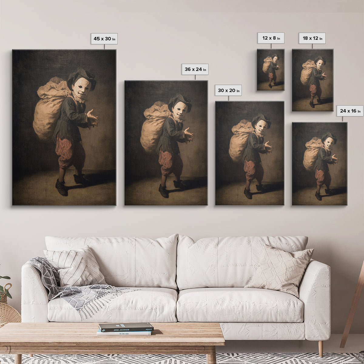 The Masked Candy Collector, Dark Romantic Horror Art, Vertical Wall Art, Macabre Wall Art, Framed Canvas Print, Halloween Wall Art